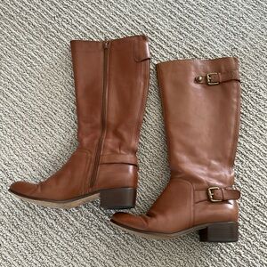 Corso Como Tall Brown Leather Riding Boots with Buckle Detail